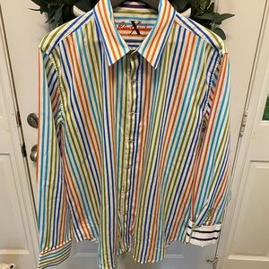 Mens Robert Graham Colorful Stripe Flip Cuff Button Down Shirt LS 2XL XXL